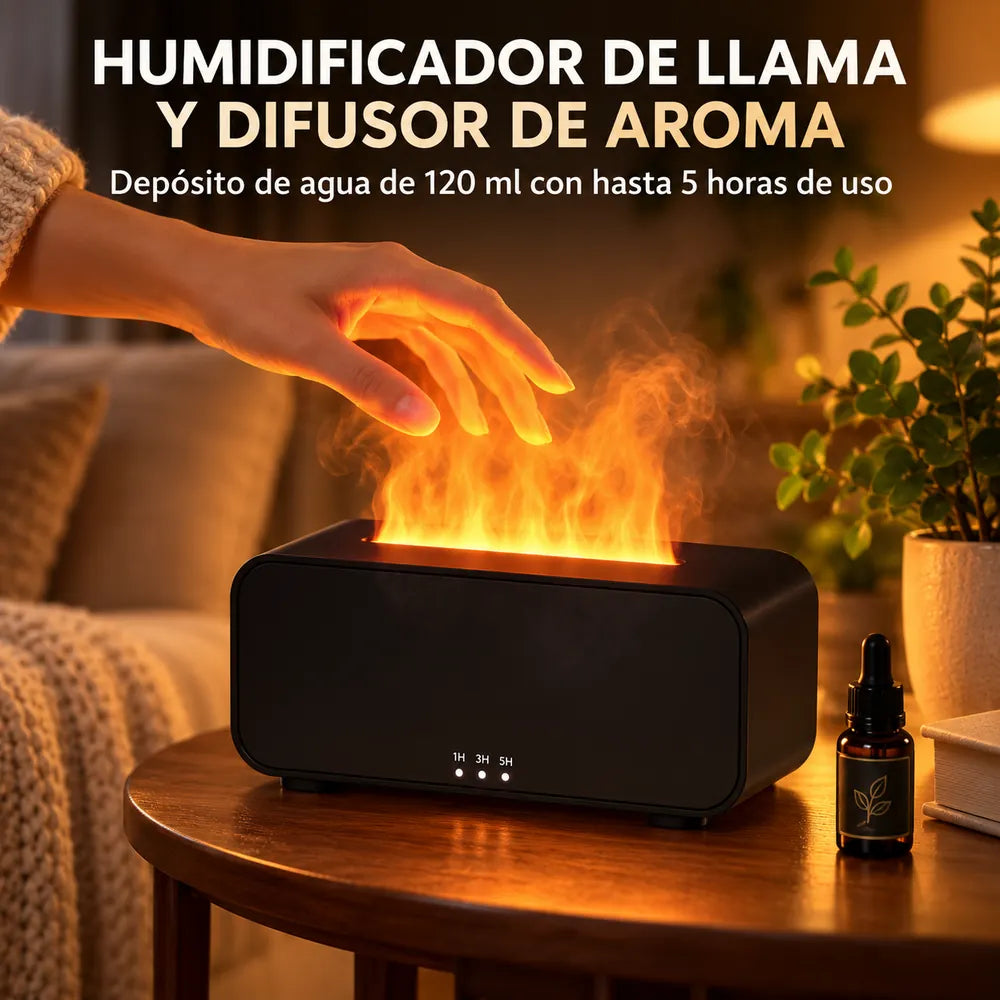 Difusor negro con depósito de 120 ml en un ambiente cálido